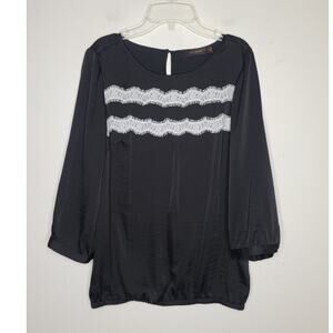 NWT Limited black long sleeve blouse with white lace details - medium